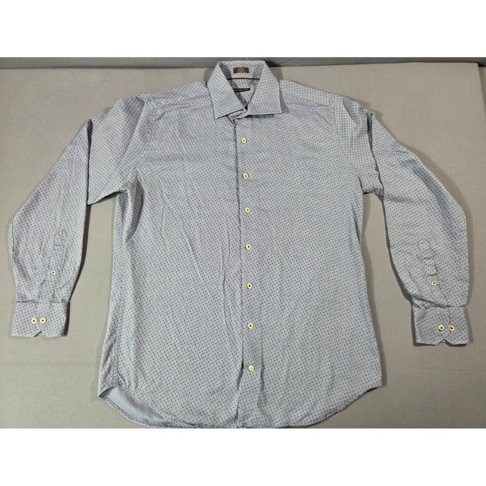 Peter Millar Shirt Mens Large Blue Red Micro Medallion Cotton Long Sleeve Dress
